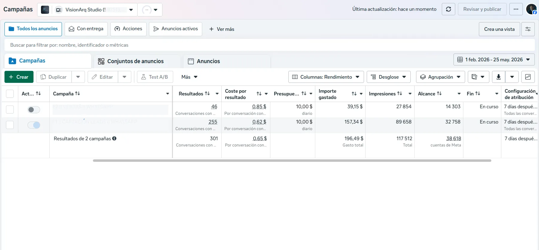 Dashboard Meta Ads Vision Arq